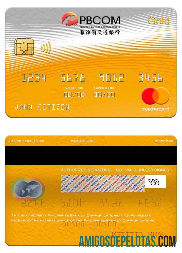 Philippines Bank Of Communications Mastercard Gold sample